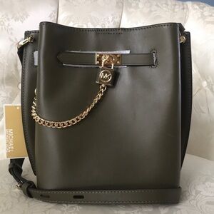 Brand New Michael Kors Genuine Leather Olive Hamilton Legacy Messenger Bag Purse